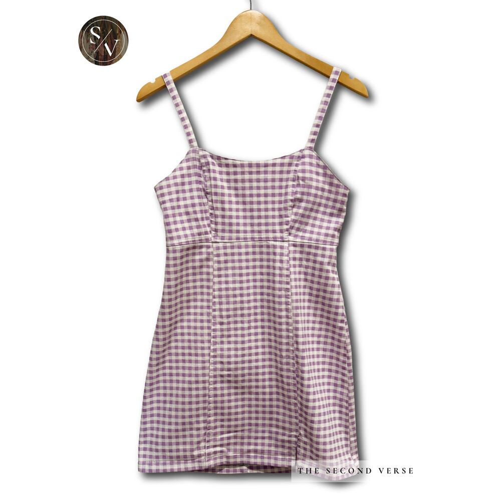 Denim Co Lilac & White Purple White Plaid Mini Dress Cottagecore Y2K Size 8 - Picture 2 of 11